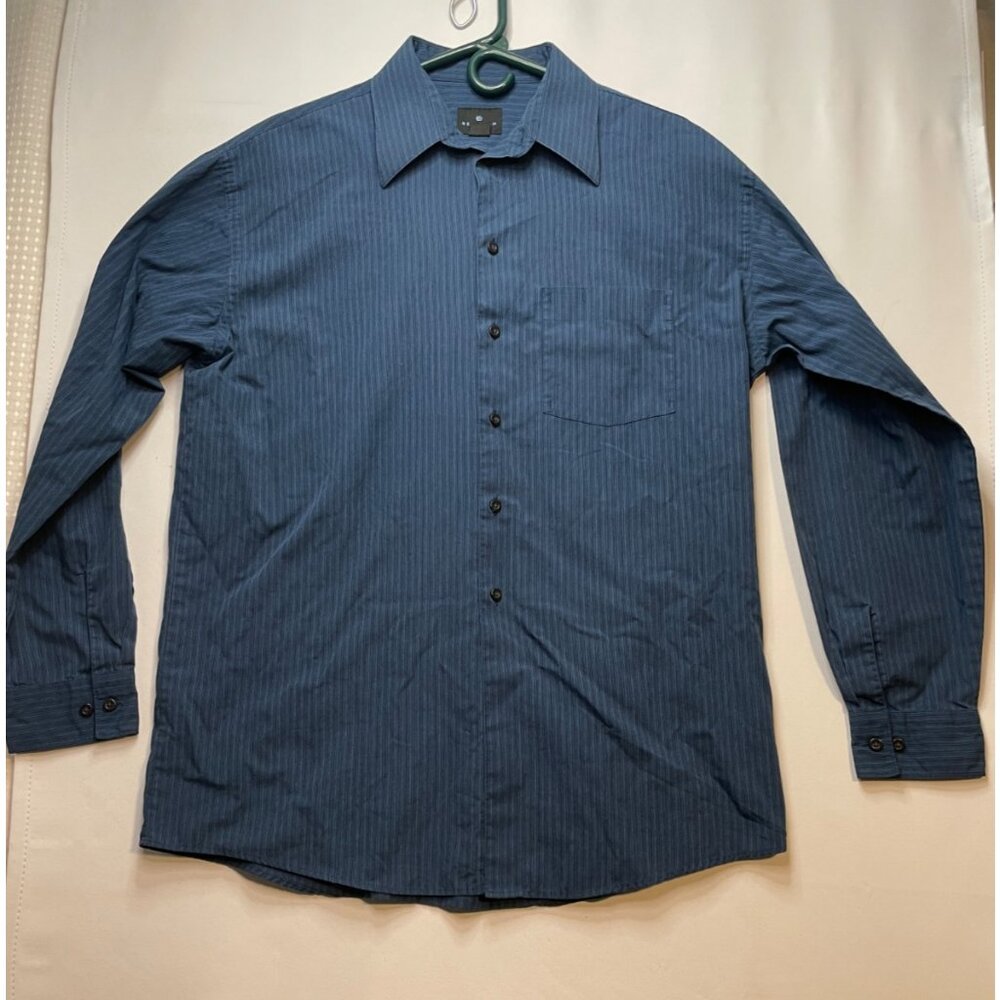 Reaction Kennth Cole dress shirt mens large 16 button long sleeve striped blue